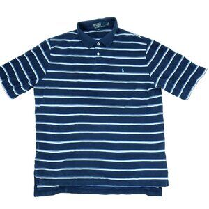 Vintage Ralph Lauren Polo Shirt Mens Large Blue Golf Fit Pima Cotton Striped